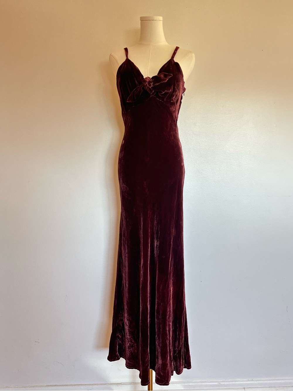 VTG 90s Y2K Velvet Espresso Gown Maxi Mahogany Chocolate Brown Auburn Dress S/M
